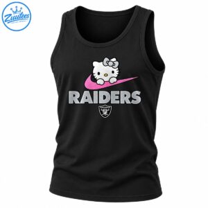 Silver and white cartoon cat with a bow above a pink glittery swoosh, silver RAIDERS lettering, and a shield emblem.