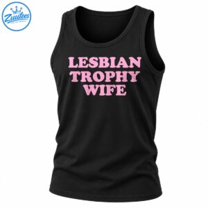 Lesbian Trophy Wife shirt design with bold pink uppercase retro lettering stacked in three lines.