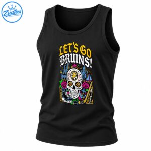 Let's Go Bruins Providence sugar skull hockey design with pink roses, gold gothic lettering, a hockey skate, puck, and stick