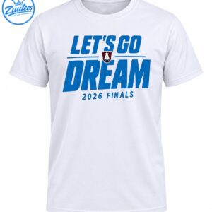 Dream 2026 Finals basketball shirt design with bold blue lettering and a red shield emblem