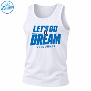 Dream 2026 Finals basketball shirt design with bold blue lettering and a red shield emblem