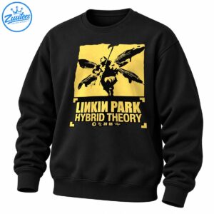 Linkin Park Hybrid Theory 20th anniversary design with distressed gold lettering and black illustrated artwork