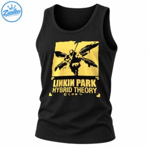 Linkin Park Hybrid Theory 20th anniversary design with distressed gold lettering and black illustrated artwork
