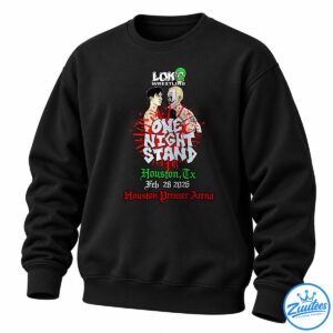 Loki Wrestling graphic with two illustrated wrestlers, One Night Stand lettering, red splashes, and Houston event details.