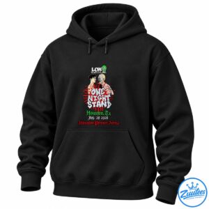 Loki Wrestling graphic with two illustrated wrestlers, One Night Stand lettering, red splashes, and Houston event details.