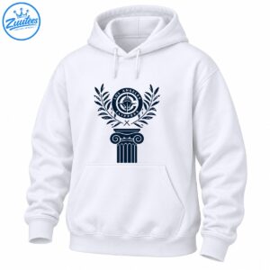 Navy Los Angeles Clippers circular emblem with laurel branches and an ornate classical column graphic.