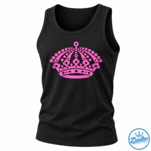 Vibrant pink illustrated crown with ornate black outlines, jewel-like circles, curved arches, and decorative floral details.
