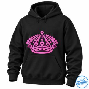 Vibrant pink illustrated crown with ornate black outlines, jewel-like circles, curved arches, and decorative floral details.