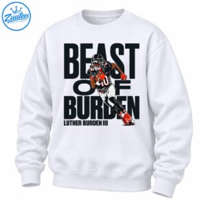 Luther Burden III football graphic with number 10, red gloves, black lettering, and Beast of Burden text