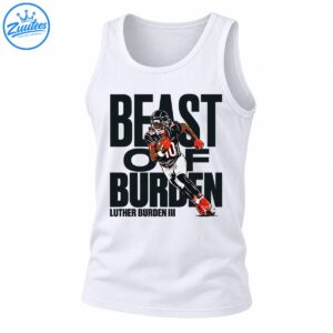 Luther Burden III football graphic with number 10, red gloves, black lettering, and Beast of Burden text