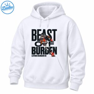 Luther Burden III football graphic with number 10, red gloves, black lettering, and Beast of Burden text