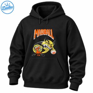 Madball mascot artwork with orange arched lettering, a snarling yellow horned monster, and an orange devil character
