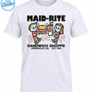 Maid-Rite Sandwich Shoppe Greenville OH Est 1934 retro cartoon sandwich and milkshake graphic