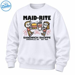 Maid-Rite Sandwich Shoppe Greenville OH Est 1934 retro cartoon sandwich and milkshake graphic