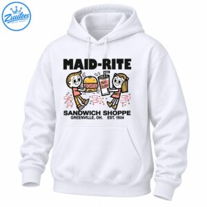 Maid-Rite Sandwich Shoppe Greenville OH Est 1934 retro cartoon sandwich and milkshake graphic