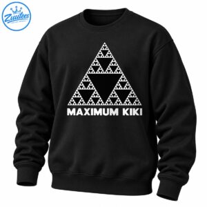 Maximum Kiki shirt design with a black and white Sierpinski triangle fractal and bold MAXIMUM KIKI lettering