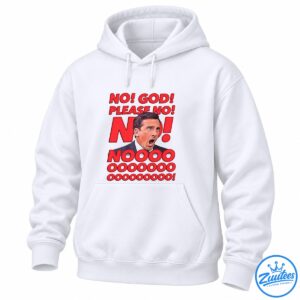 Michael Scott reaction shirt design with shocked man in pinstripe suit and bold red No God Please No lettering