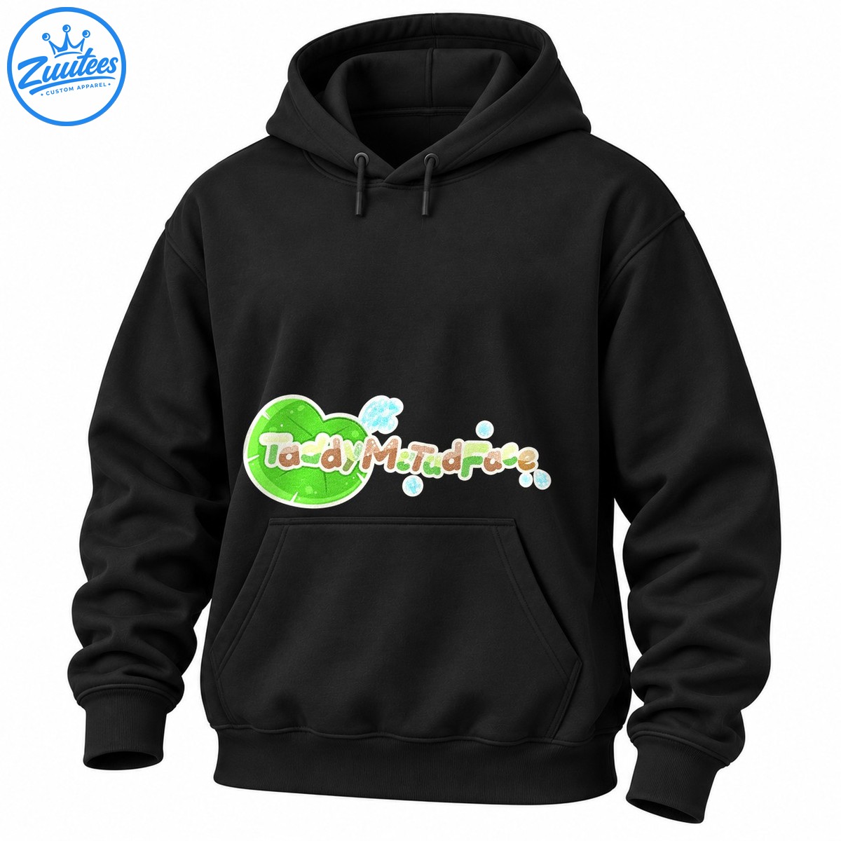 I Love Frogs graphic with a bright green lily pad, playful brown and green lettering, and blue water droplets I Love Frogs graphic with a bright green lily pad, playful brown and green lettering, and blue water droplets