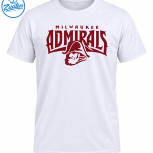 Milwaukee Admirals shirt design with maroon MILWAUKEE ADMIRALS lettering and an admiral mascot in a tricorne hat