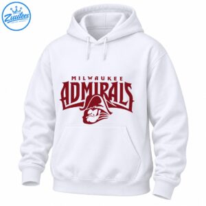 Milwaukee Admirals shirt design with maroon MILWAUKEE ADMIRALS lettering and an admiral mascot in a tricorne hat