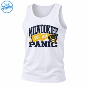 Milwookiee Panic vintage logo design with distressed navy lettering, gold Since 1986 banner, and glove emblem