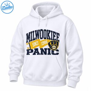 Milwookiee Panic vintage logo design with distressed navy lettering, gold Since 1986 banner, and glove emblem