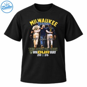 Milwaukee Brewers baseball graphic with Yelich 22, Turang 2, This One's For Ueck, Win Our Way, and 2026