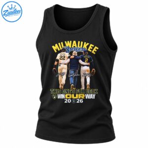 Milwaukee Brewers baseball graphic with Yelich 22, Turang 2, This One's For Ueck, Win Our Way, and 2026