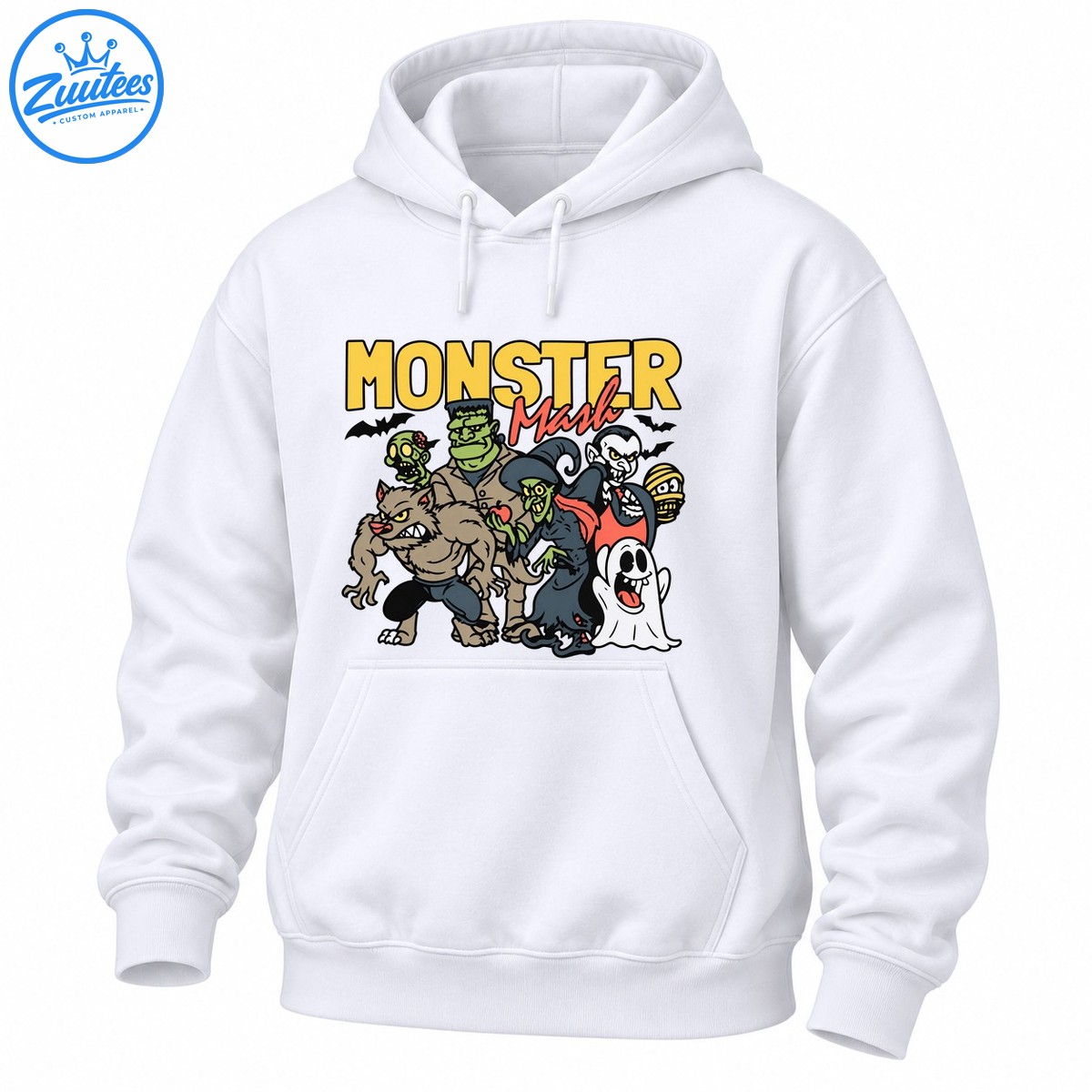 Monster Mash Halloween design with Frankenstein, werewolf, vampire, witch, zombie, mummy, ghost, and black bats Monster Mash Halloween design with Frankenstein, werewolf, vampire, witch, zombie, mummy, ghost, and black bats