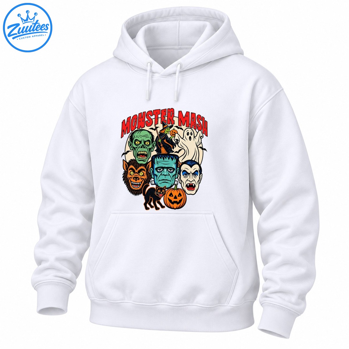 Monster Mash Halloween design with Frankenstein, Dracula, werewolf, ghost, witch, black cat, and jack o' lantern Monster Mash Halloween design with Frankenstein, Dracula, werewolf, ghost, witch, black cat, and jack-o'-lantern