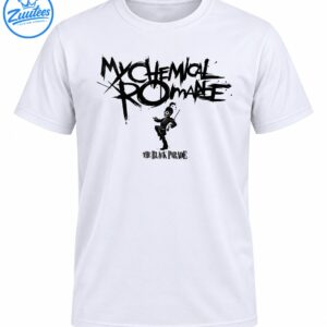 Black distressed My Chemical Romance lettering with a marching skeleton mascot and The Black Parade text