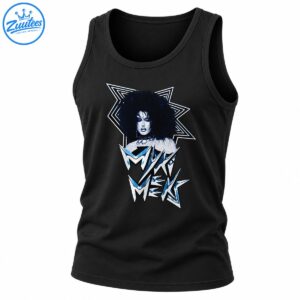 Myki Meeks graphic shirt design with a dramatic portrait, angular starbursts, and distressed white and icy blue lettering