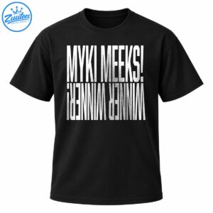 Myki Meeks graphic design with distressed white uppercase lettering and inverted mirrored text below