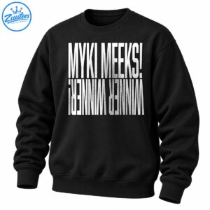 Myki Meeks graphic design with distressed white uppercase lettering and inverted mirrored text below