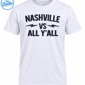 Nashville Vs All Y’all graphic with bold navy lettering and lightning bolts in a Southern collegiate style