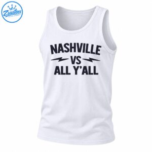Nashville Vs All Y’all graphic with bold navy lettering and lightning bolts in a Southern collegiate style