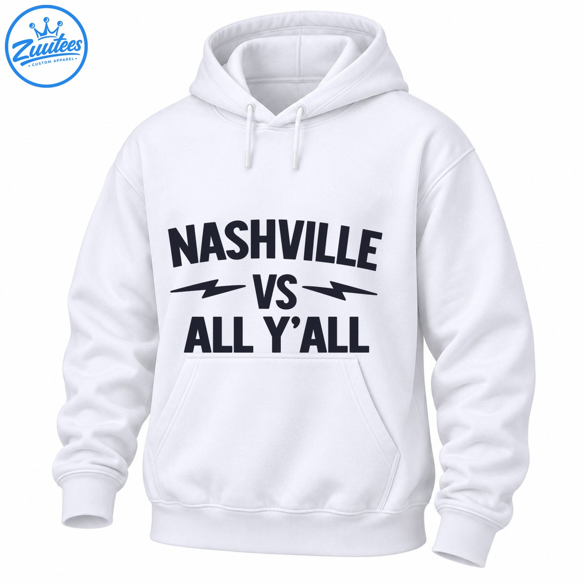 Nashville Vs All Y’all graphic with bold navy lettering and lightning bolts in a Southern collegiate style Nashville Vs All Y’all graphic with bold navy lettering and lightning bolts in a Southern collegiate style