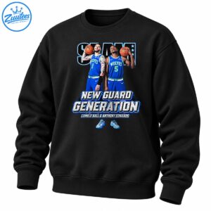 New Guard Generation basketball graphic featuring two players, SLAM lettering, distressed white text, blue accents, and icy sneakers