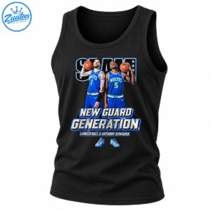 New Guard Generation basketball graphic featuring two players, SLAM lettering, distressed white text, blue accents, and icy sneakers