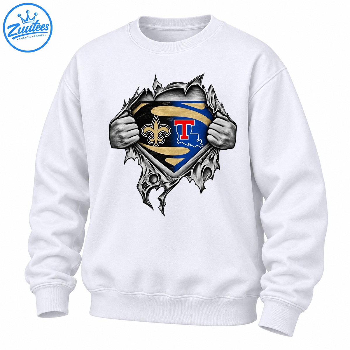New Orleans Saints Gold Blue Ripping Shield Graphic Sweatshirt