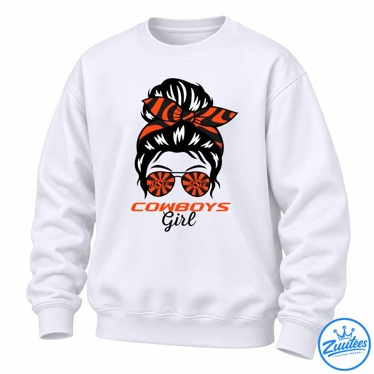 Oklahoma State Cowboys Girl Messy Bun Glasses Sweatshirt