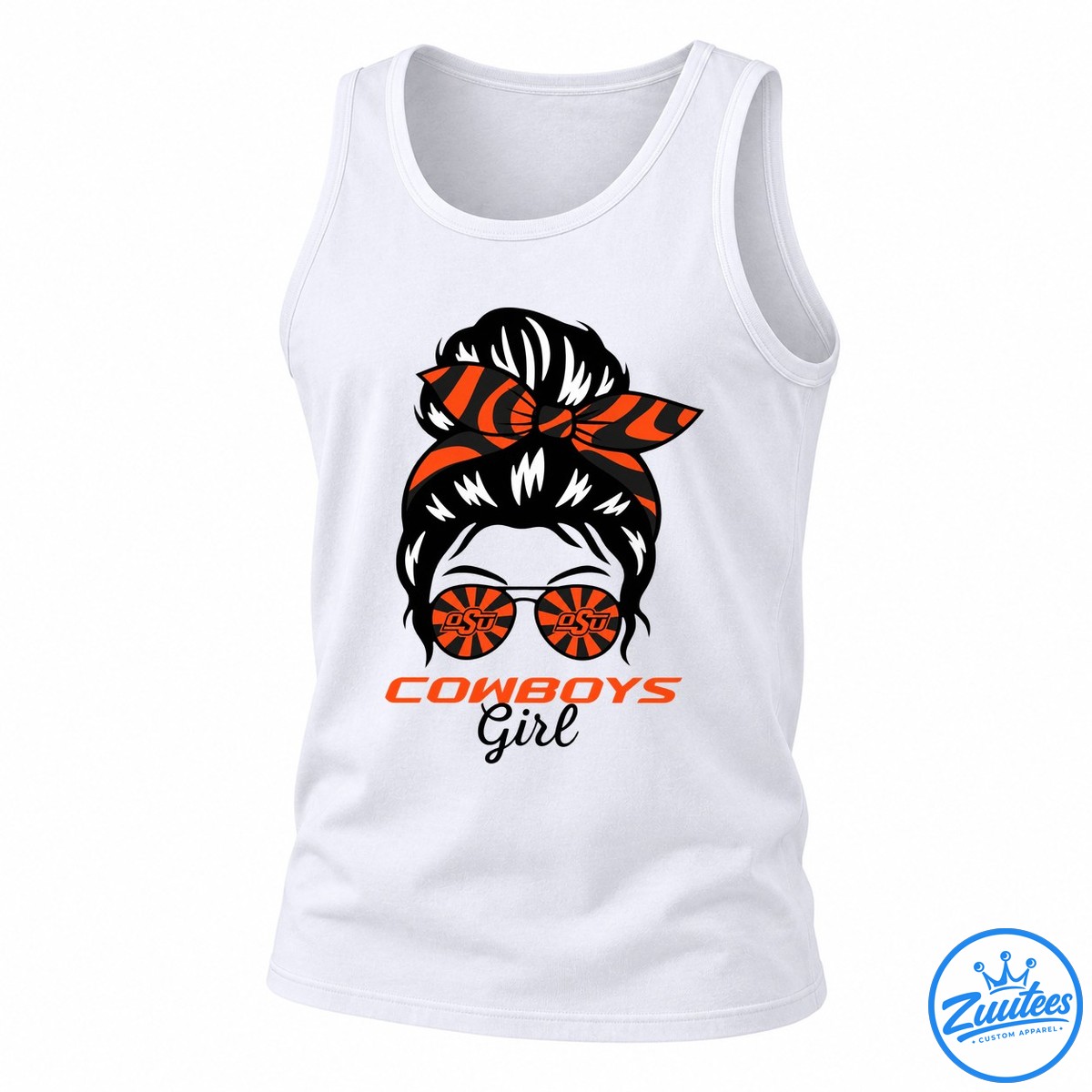 Oklahoma State Cowboys Girl Messy Bun Glasses Tank Top