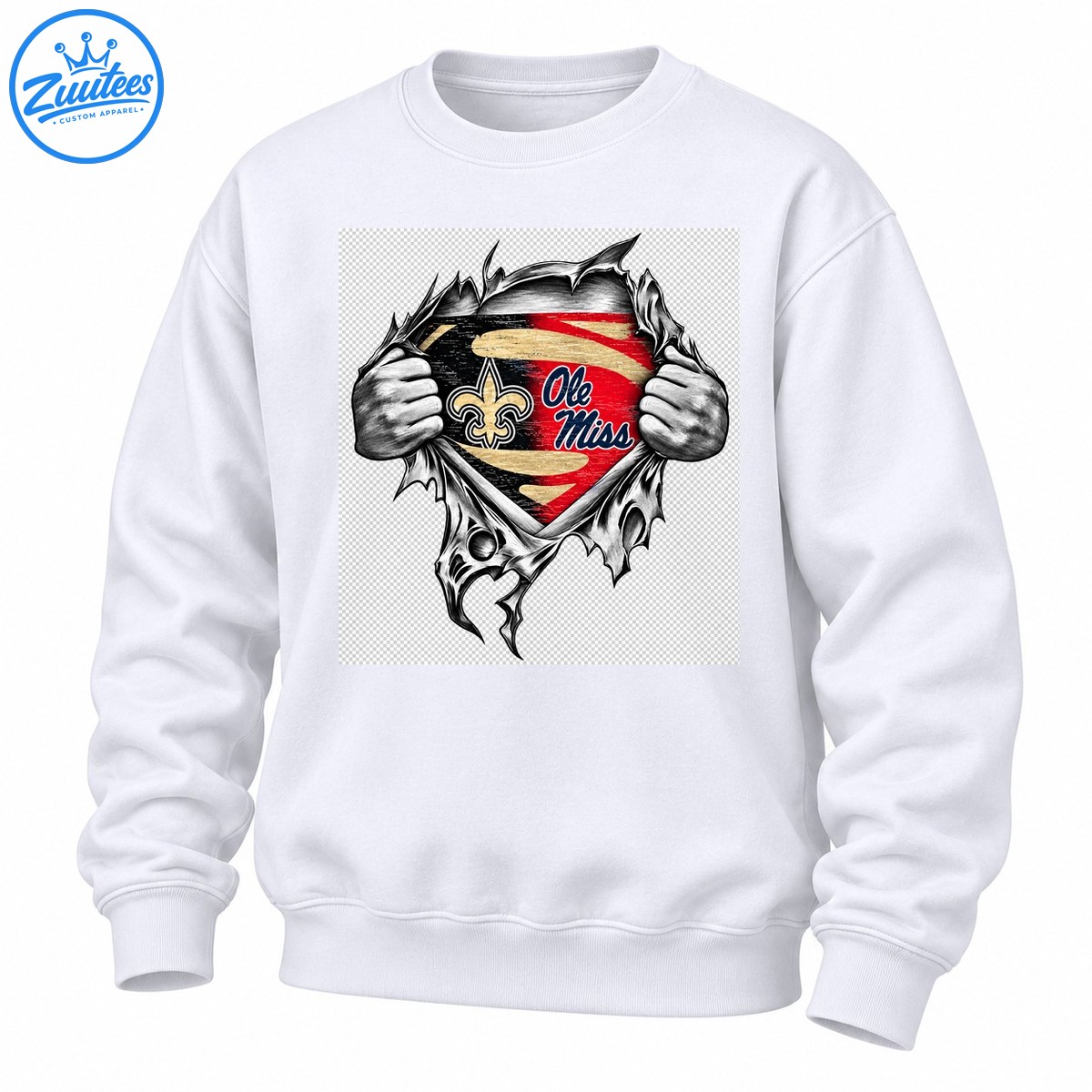 Ole Miss Saints Fleur De Lis Ripped Chest Graphic Sweatshirt
