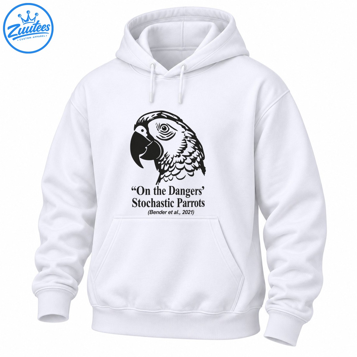 Black and gray parrot illustration above the text On the Dangers of Stochastic Parrots and Bender et al. 2021 Black and gray parrot illustration above the text On the Dangers of Stochastic Parrots and Bender et al. 2021