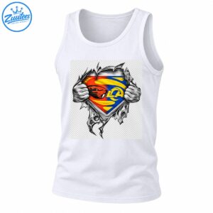 Orange beaver mascot and blue yellow LA crest revealed by illustrated hands tearing through jagged grayscale fabric