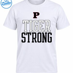 Tiger Strong school spirit design with a black letter P, outlined TIGER text, and bold black STRONG lettering.