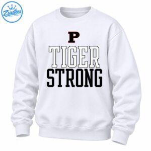 Tiger Strong school spirit design with a black letter P, outlined TIGER text, and bold black STRONG lettering.