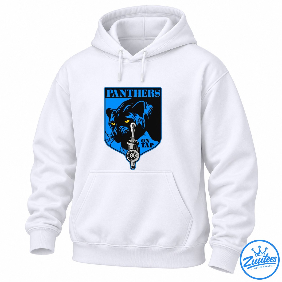 PANTHERS ON TAP graphic featuring a black panther with blue highlights, golden eyes, a silver beer tap, and a blue shield. PANTHERS ON TAP graphic featuring a black panther with blue highlights, golden eyes, a silver beer tap, and a blue shield.