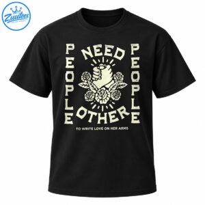 People Need People design with clasped hands, vintage roses, distressed ivory lettering, and a message of connection