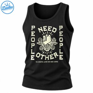 People Need People design with clasped hands, vintage roses, distressed ivory lettering, and a message of connection